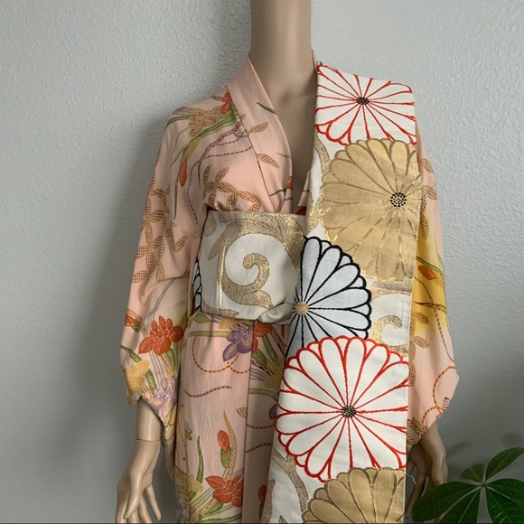 Vintage 70s Mod Floral Embroidered Fabric Obi Belt main image 10